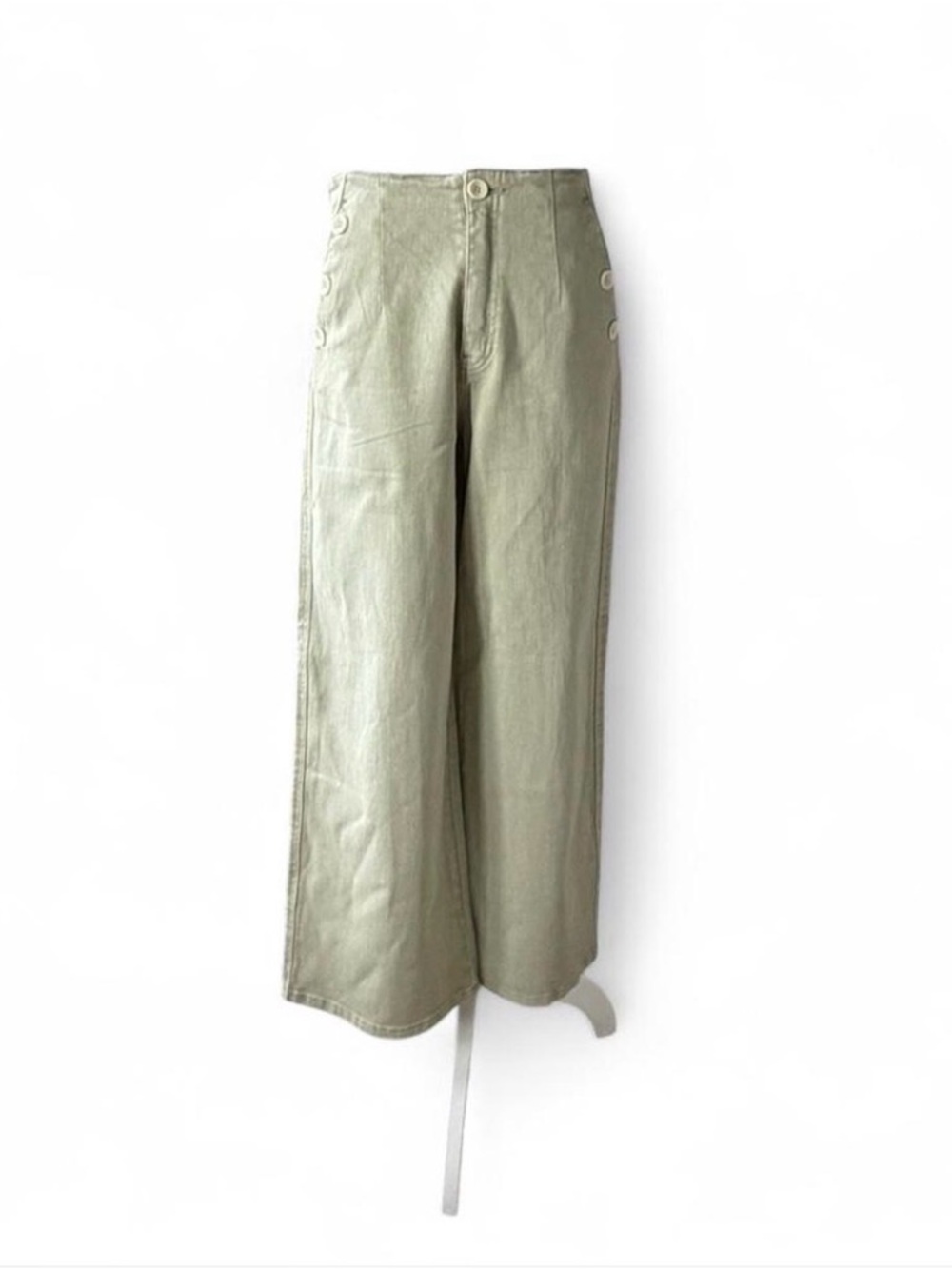 Miou Muse Wide Leg Sailor Jeans in Sage Green with Front Side Buttons